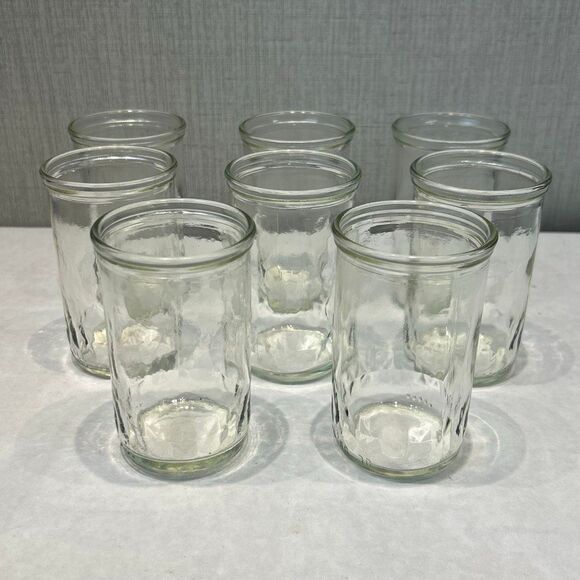 Vtg Jelly Cheese Jar Juice Glasses Diamond Star Base Pattern Small Mini Set of 8 - Picture 1 of 4